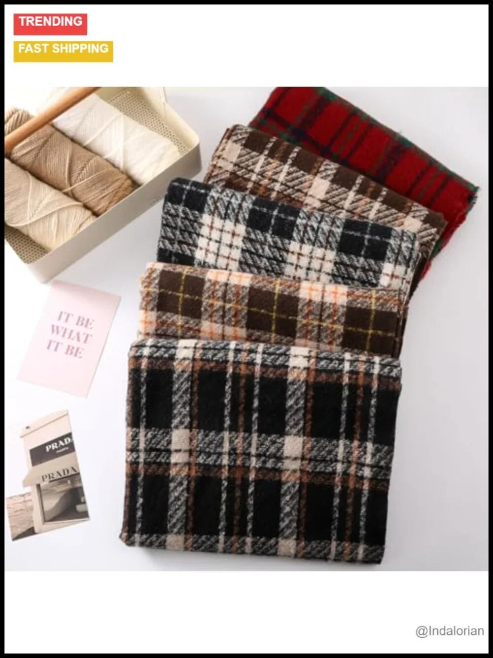 Fashion Plaid Blanket Scarf with Fringe, Long Soft Scarf Shawl Wrap